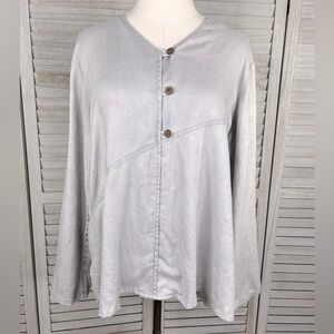 J. JILL Linen Tunic Top Minimalist Gray Wood Buttons-Large